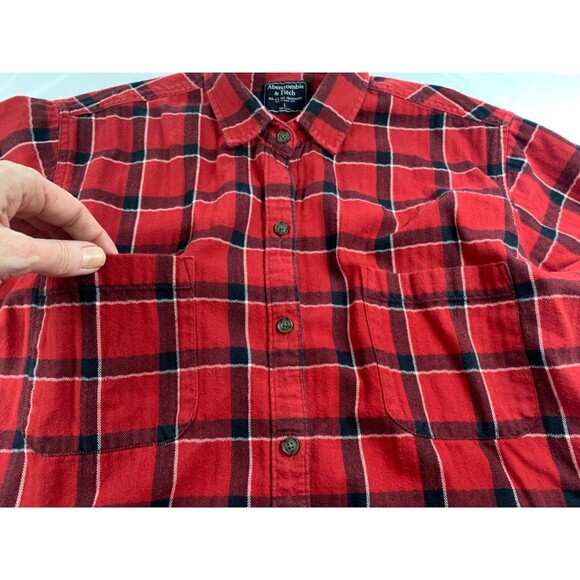 Abercrombie & Fitch Flannel Button Down Shirt Women L Red Tartan Plaid Boyfriend - Picture 4 of 10